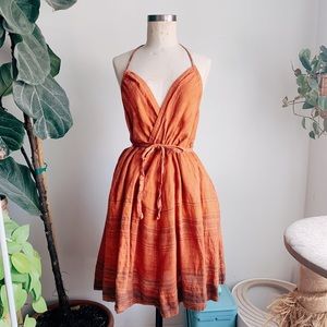 Hand dyed linen blend halter small